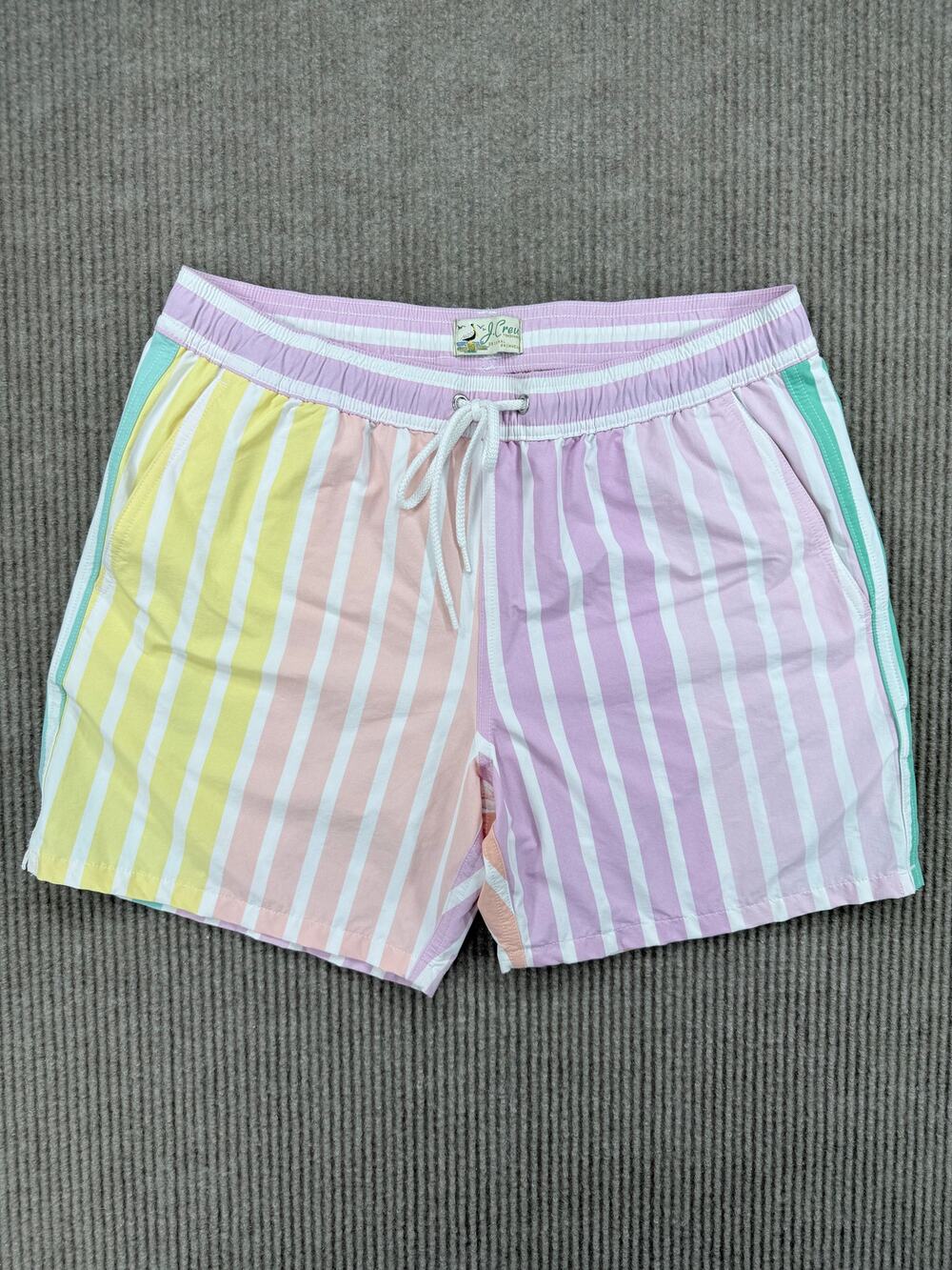J.Crew Mens Pastel Multistripe 6" Stretch Swim Trunks Size Medium